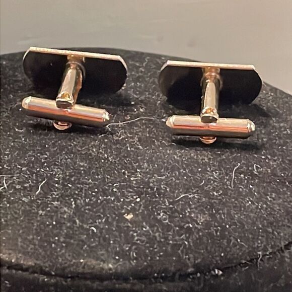 Vtg Art Deco 10kt gold plated diamond etched engravable bullet back cufflinks - Picture 11 of 14
